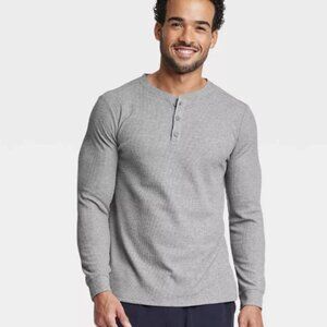 NWT All In Motion Men's Small Gray Long Sleeve Waffle Henley Top Knit Quick Dry